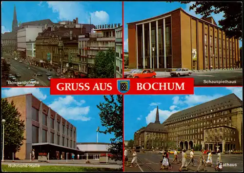 Bochum Mehrbildkarte mit Bongardstr., Ruhrland-Halle Rathaus 1970