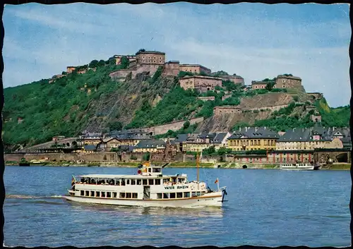 Ehrenbreitstein-Koblenz Panorama-Ansicht Burg, Rhein Schiff VATER RHEIN 1960