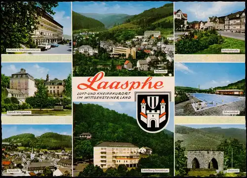 Bad Laasphe Mehrbildkarte mit Bahnhofstraße, Schloß, Ehrenmal uvm. 1970