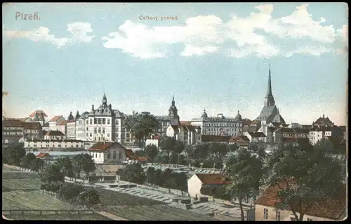 Postcard Pilsen Plzeň Partie an der Stadt 1914