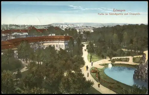 Ansichtskarte Erlangen Partie im Schloßgarten und Orangerie 1912