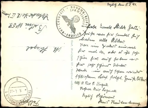 Postcard Teplitz-Schönau Teplice Steinbad 1941  gel. Feldpoststempel 2.EK