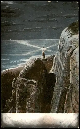 Ansichtskarte  Stimmungsbild: Leuchturm bei Nacht an der Steilküste 1911