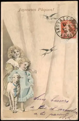 Neujahr Sylvester New Year Kinder mit Lamm Joyeuses Pâques! 1912