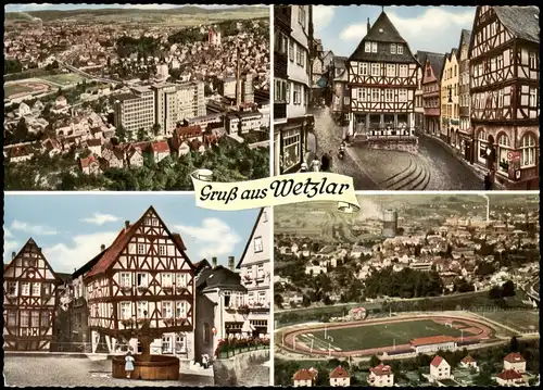 Ansichtskarte Wetzlar Mehrbild-AK mit Eisenmarkt, Kornmarkt, Stadion 1961