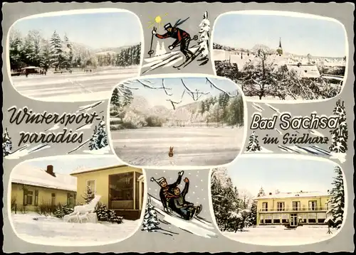 Ansichtskarte Bad Sachsa Mehrbildkarte Wintersport Umland-Ansichten 1963