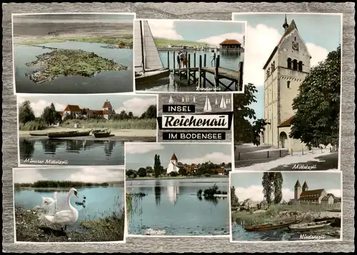 Reichenau (Bodensee) Luftbild, Anlegestelle, Stadt Colorfotokarte 1965
