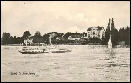Bad Schachen-Lindau (Bodensee) See Partie mit Villa kleinem Fahrgastschiff 1907