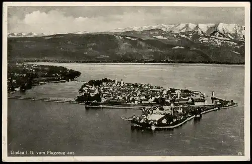 Lindau (Bodensee) Gesamtansicht vom Flugzeug aus, Luftaufnahme 1937
