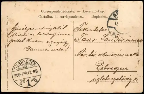 Sankt Jakobi Opatija (Abbazia)  Hotel Bellevue 1917 Debreczen (Ankunftsstempel)