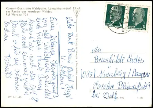 Langenbernsdorf Konsum-Gaststätte Waldperle, DDR Mehrbildkarte 1972