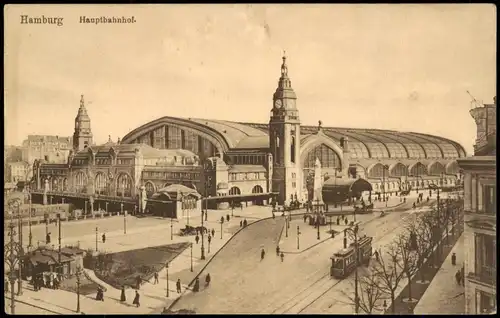 Ansichtskarte Hamburg Hauptbahnhof und Kiosk 1912