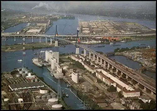 Ansichtskarte Hamburg Köhlbrandbrücke vom Flugzeug aus, Luftaufnahme 1990