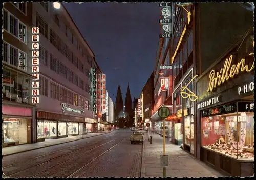 Ansichtskarte Bremen Obernstraße bei Nacht - Leuchtreklame 1965