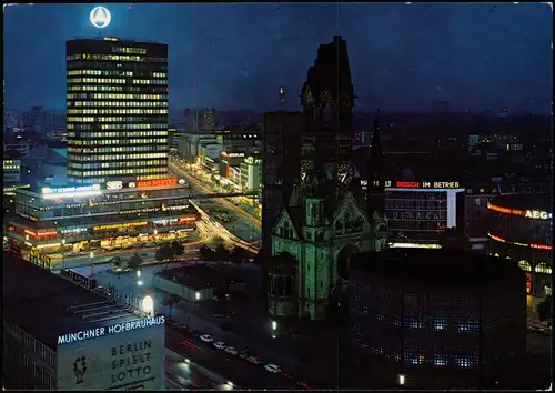 Charlottenburg-Berlin Nachtaufnahme  Gedächtniskirche und Europa - Center 1980
