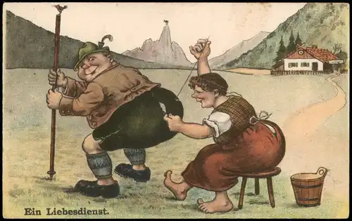 Ansichtskarte  Scherzkarte ein Liebesdienst Bauer und Frau 1922