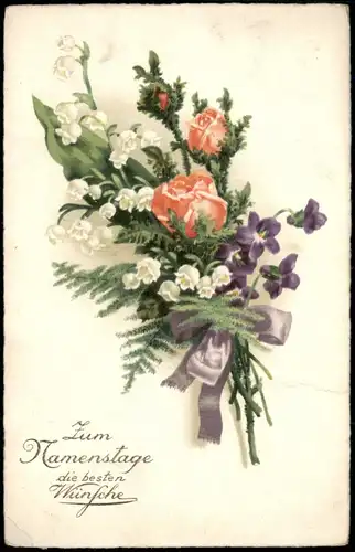 Ansichtskarte  Glückwunsch Geburtstag Birthday Strauss Maiglöcken 1923