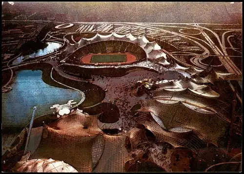 Milbertshofen-München Olympiapark Stadion Schwimmhalle vom Flugzeug aus 1975
