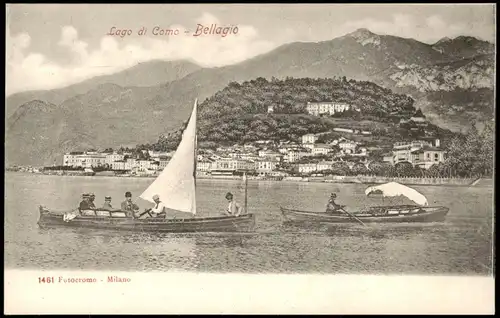 Bellagio Lago di Como Panorama-Ansicht See mit privatem Ruderboot Segelboot 1900