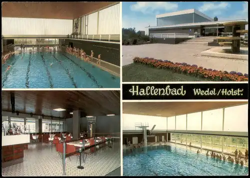 Ansichtskarte Wedel Hallenbad Innen- und Außenansicht 1975