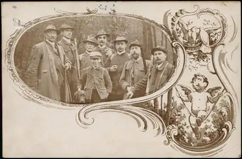 Ansichtskarte  Jagd / Jäger Jagdgemeinschaft Fotokunst Engel Ornament 1917