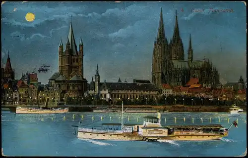 Ansichtskarte Köln Stadt Mondschein Rheindampfer 1915  Feldpost Rodenkirchen