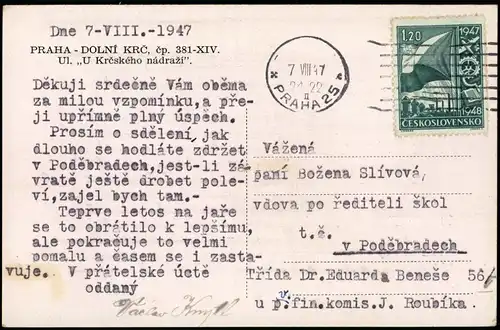 Prag Praha PRAHA DOLNÍ KRČ, čp. 381-XIV. Ul. „U Krčského nádraží" 1947