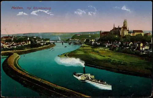 Ansichtskarte Meißen Panorama-Ansicht Elbe   1915  1. WK Feldpost  Briefstempel