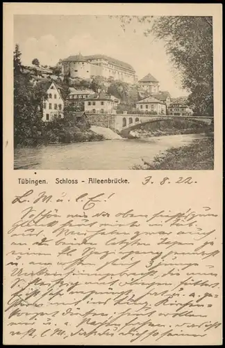 Ansichtskarte Tübingen Schloß Alleenbrücke 1922