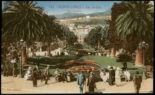 Postcard Monaco The Gardens 1929  gel. Briefmarle Monaco