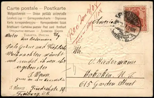 Ansichtskarte  Weihnachten - Christmas, Mistelkorb 1907 Prägekarte