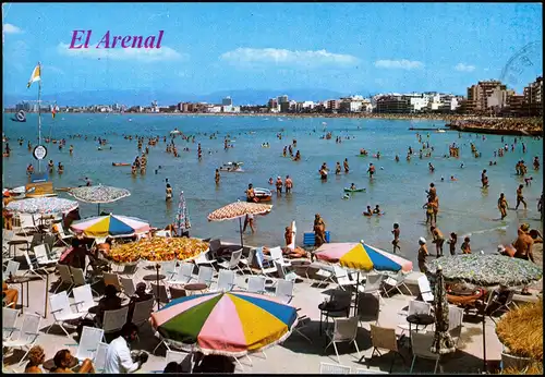 El Arenal Ortsansicht belebter Strand-Abschnitt auf Mallorca 1988