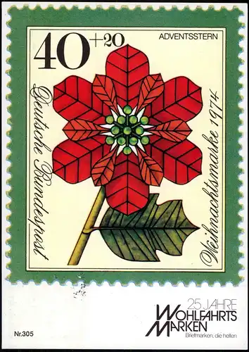 Pflanzen "Adventsstern" Erstausgabe Postkarte Marke & Sonderstempel BONN 1974