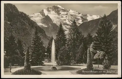 Ansichtskarte Interlaken Kursaal-Anlagen und die Jungfrau 1929