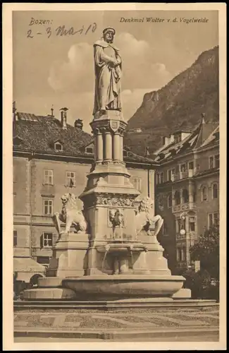 Cartoline Bozen Bolzano Denkmal Walter v. d. Vogelweide 1910