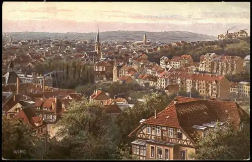 Pforzheim Gesamtansicht von der Friedenstraße, WIRO Künstlerkarte 1910