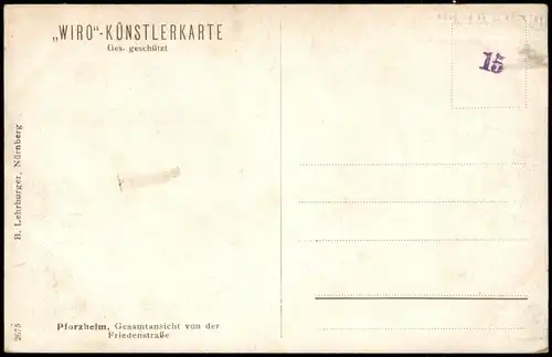 Pforzheim Gesamtansicht von der Friedenstraße, WIRO Künstlerkarte 1910