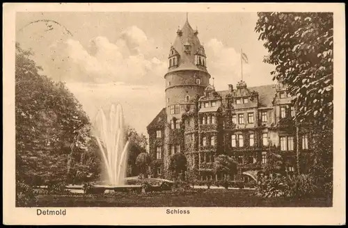 Ansichtskarte Detmold Schloss (Castle) Schlosspark Wasserspiele 1925