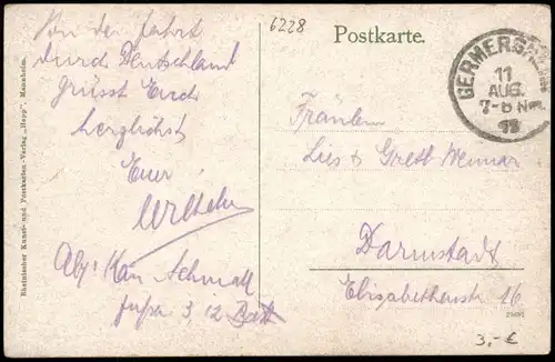 Ansichtskarte Germersheim Ortsansicht Ludwigstor 1912  unfrankiert mit Stempel