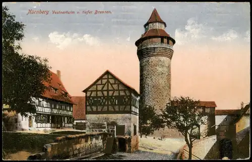 Ansichtskarte Nürnberg Vestnerturm  1921   10 Pf. Dt. Reich Mehrfach-Frankatur