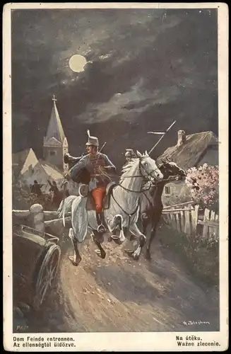 Künstlerkarte Dem Feinde entronnen Az ellenségtől üldözve 1915