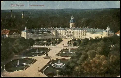 Ansichtskarte Karlsruhe Landesmuseum aus der Vogelschau-Perspektive 1922