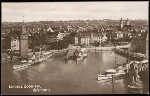 Lindau (Bodensee) Hafen Bodensee Schiffe aus der Vogelschau-P. 1920