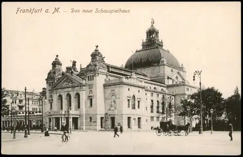 Frankfurt am Main Straßen Partie Schauspielhaus, Radfahrer, Kutsche 1910