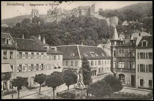 Ansichtskarte Heidelberg Kornmarkt und Schloss 1910