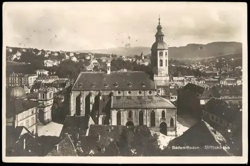 Baden-Baden Stiftskirche, Stadt-Teilansicht, Kirche (Church) 1928