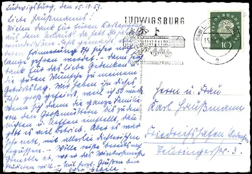 Ansichtskarte Ludwigsburg Residenzschloss Luftaufnahme v. Norden 1959