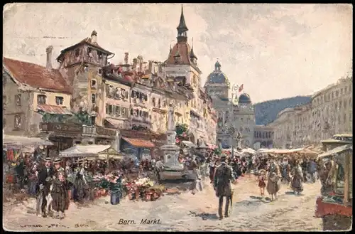Bern (Schweiz) Berne Marktplatz Markt Treiben, Künstlerkarte 1925