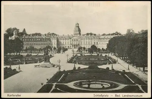 Ansichtskarte Karlsruhe Schloßplatz Badisches Landesmuseum 1910