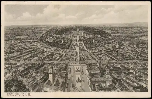 Karlsruhe Panorama-Gesamtansicht aus der Vogelschau-Perspektive 1932